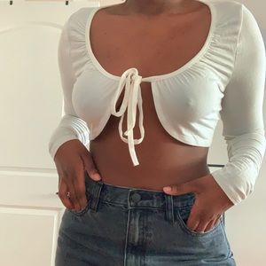 forever 21 white tie front crop top